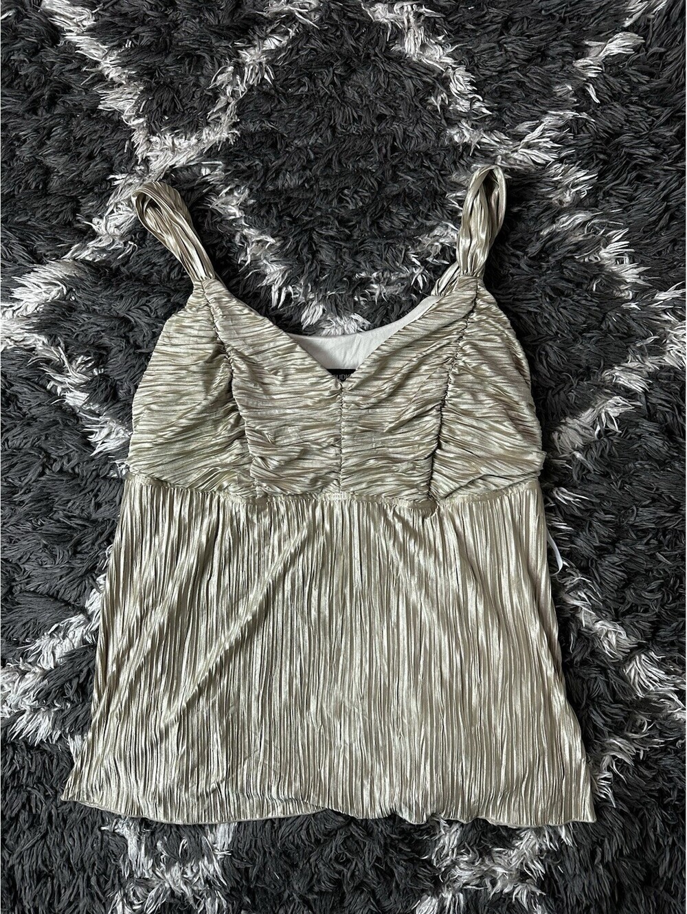 Vintage 90s IN Studio Womens 1X Gold Pleated Metallic Tank Top Cami Camisole USA